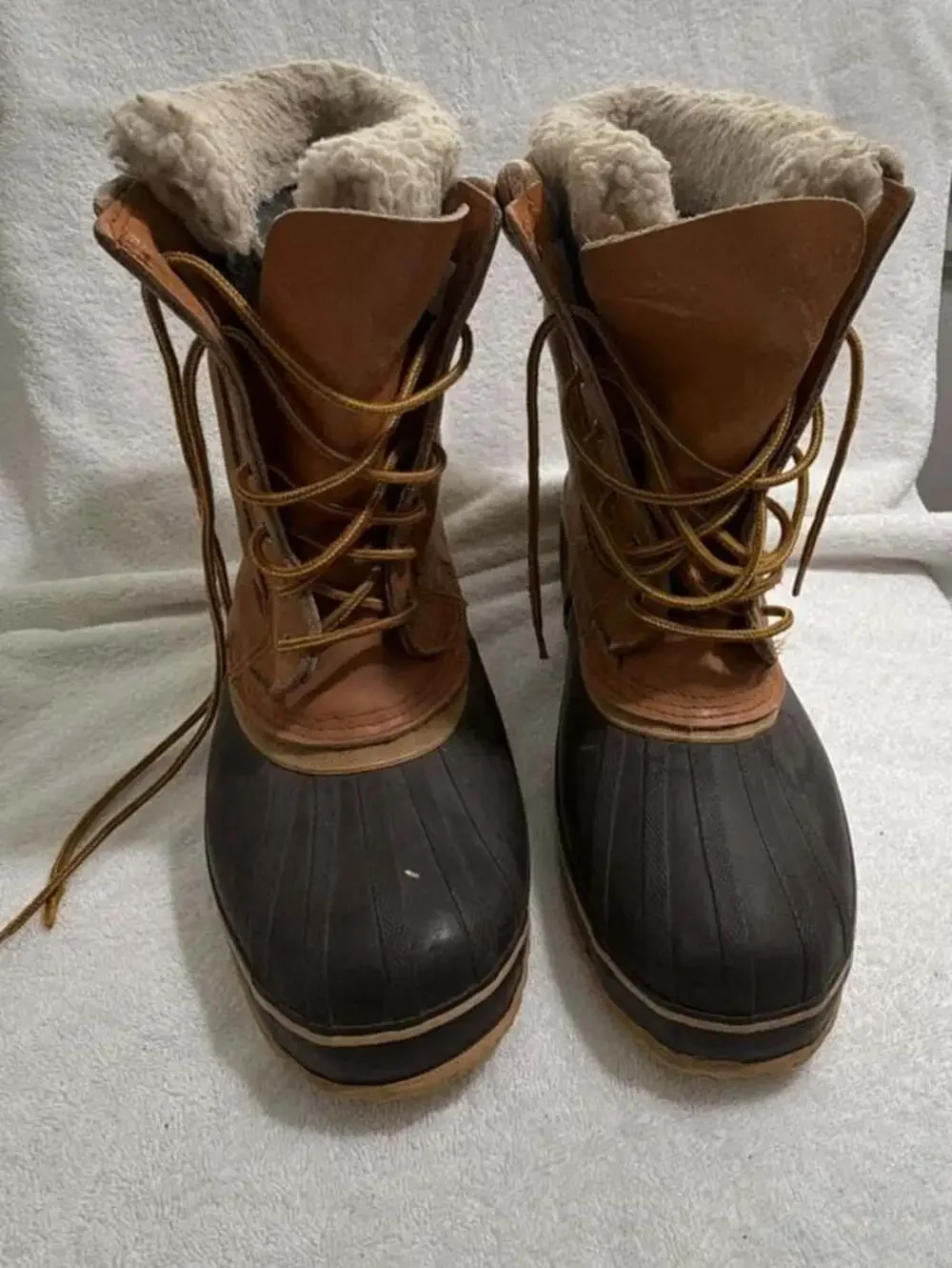 Mighty Tough Brown Leather Shearling Lined Duck Boots Size 13